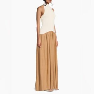 SOLID & STRIPED Soglio Halter Cream and Tan Maxi Dress NEW WITH TAGS NWT XS